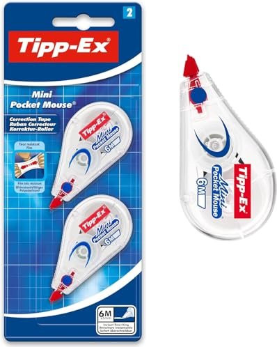 BIC hint-Ex mini Pocket Mouse 5mm/6m white, correction tape longitudinal, blister, 2-pack (8128741)
