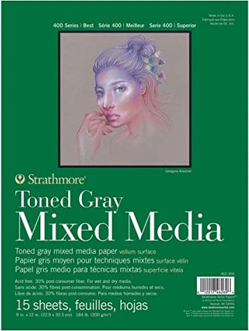 Strathmore 400 Series Toned Mixed media Zeichenblock 230x305mm grey, 15 sheets (462-309)
