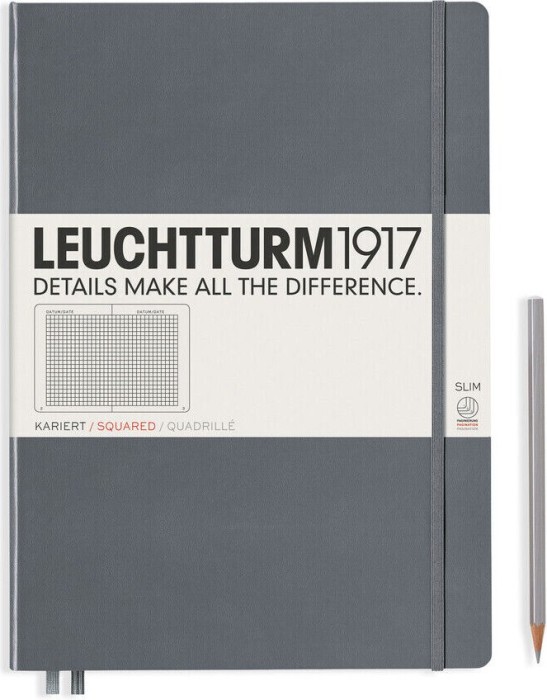 Leuchtturm1917 notebook Classic Master Slim A4+ Hardcover, checkered, anthracite (344814)