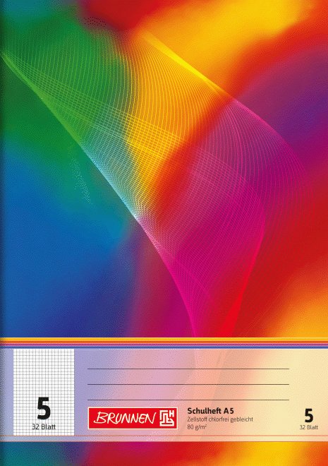 Brunnen exercise book multicoloured A5 checkered, ruling 5, 32 sheets (104530502)