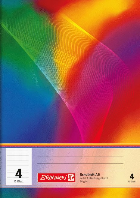 Brunnen exercise book multicoloured A5 lined, ruling 4, 16 sheets (104590402)