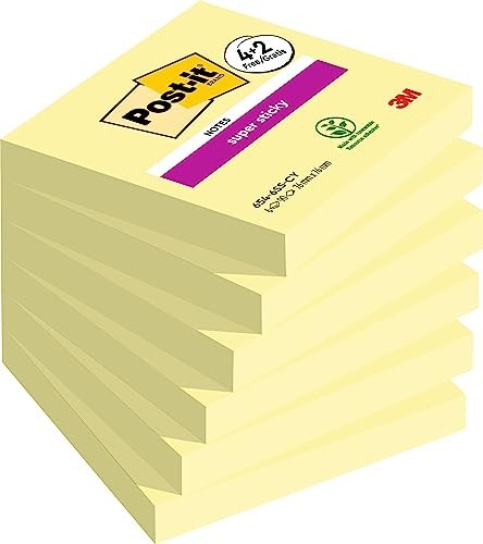 3M Post-it Super Sticky 654-SSCY-P4 76x76mm, 6x 90 Blatt