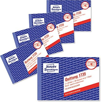 Avery-Zweckform Quittung A5 quer, 2x 40 Blatt, 5er-Pack (1735-5)