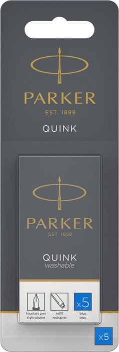 Parker Quink Großraum-Tintenpatrone washable blue, 5er-Pack, Blister (1950208)