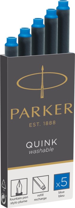 Parker Quink Großraum-Tintenpatrone washable blue, 5er-Pack (1950383)