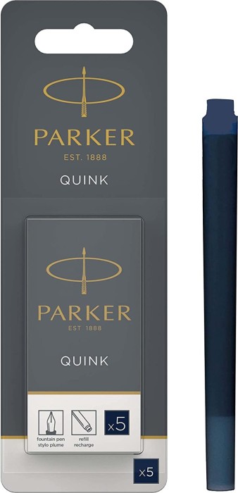 Parker Quink Großraum-Tintenpatrone blauschwarz, 5er-Pack, Blister (1950404)
