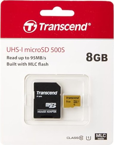 Transcend 500S R95/W25 microSDHC 8GB Kit, UHS-I U1, Class 10 (TS8GUSD500S)