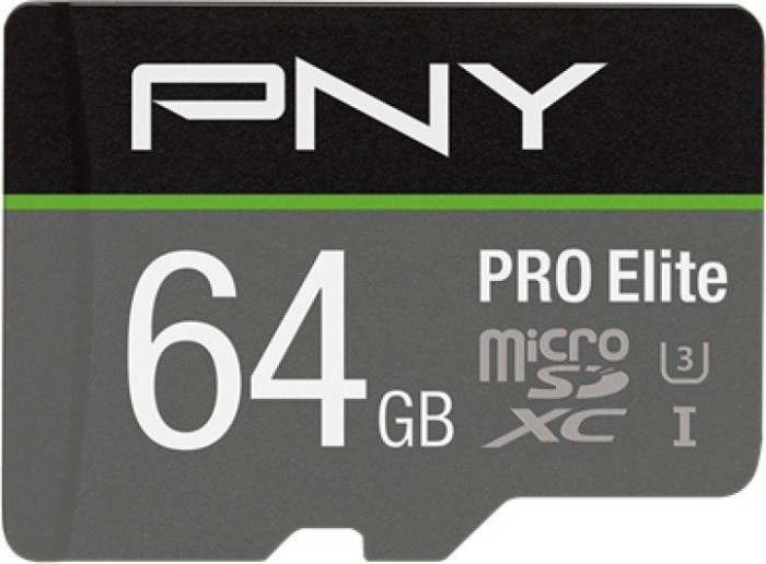 PNY Pro Elite R100/W60 microSDXC 64GB Kit, UHS-I U3, A1, Class 10 (P-SDU64GV31100PRO-GE)