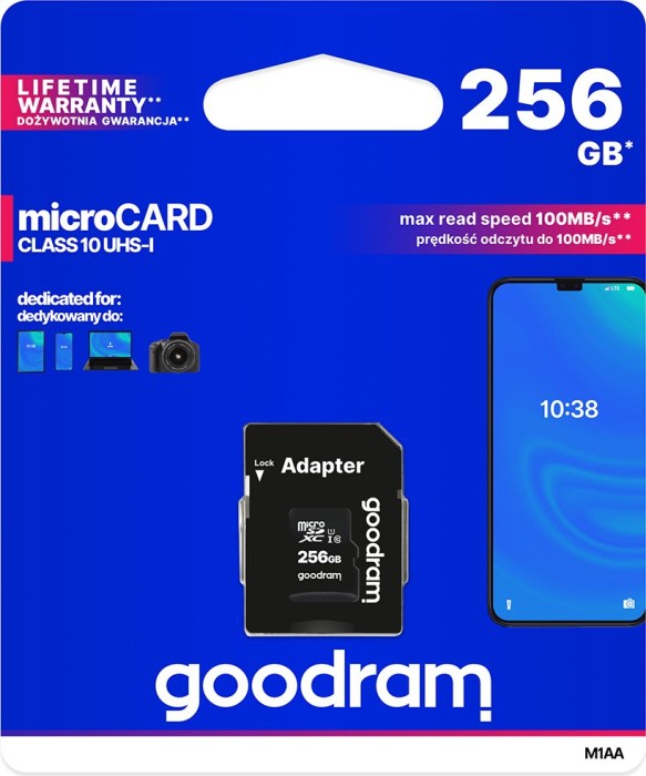 goodram M1AA R100 microSDXC 256GB Kit, UHS-I U1, Class 10 (M1AA-2560R12)