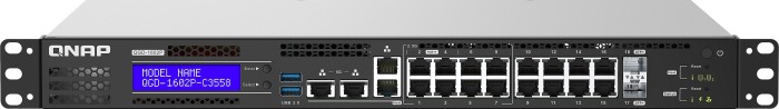 QNAP QGD-1602P Dual-System VM-Host & NAS Rackmount Gigabit Managed Switch, 16x RJ-45, 2x SFP+, PoE++ (QGD-1602P-C3758-16G)