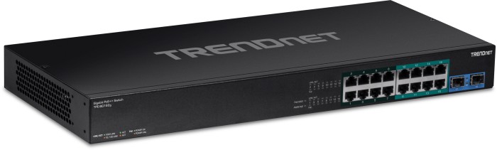 TRENDnet TPE Rackmount Gigabit Switch, 16x RJ-45, 2x SFP, 440W PoE++/PoE+ (TPE-BG182g)