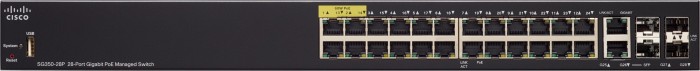Cisco SG350 Rackmount Gigabit Managed Switch, 24x RJ-45, 2x RJ-45/SFP, 2x SFP, 195W UPoE (SG350-28P-K9)