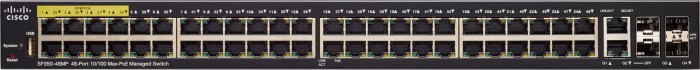 Cisco SF350 Rackmount Managed Switch, 48x RJ-45, 2x RJ-45/SFP, 2x SFP, 740W UPoE (SF350-48MP-K9)