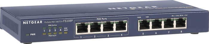 Netgear ProSAFE FS100 Desktop Switch, 8x RJ-45, PoE (FS108P)
