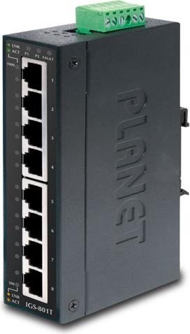 Planet IGS-801T Industrial Railmount Gigabit Switch, 8x RJ-45