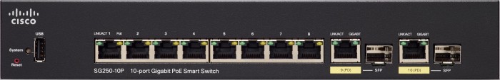 Cisco SG250 Desktop Gigabit Smart Switch, 8x RJ-45, 2x RJ-45/SFP, PoE+/UPoE PD (SG250-10P-K9)