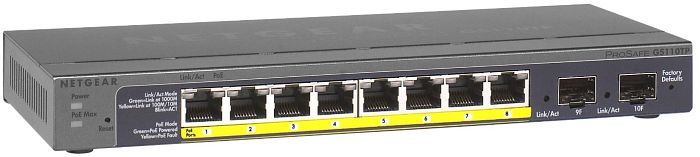 Netgear ProSAFE GS110 Desktop Gigabit Smart Switch, 8x RJ-45, 2x SFP, PoE (GS110TP-100)