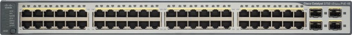 Cisco Catalyst 3750 V2 IP Services Rackmount Managed Stack Switch, 48x RJ-45, 4x SFP, 370W PoE (WS-C3750V2-48PS-E)