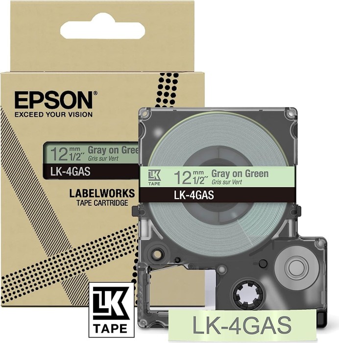 Epson LK-4GAS Beschriftungsband, 12mm, grau/hellgrün (C53S672105)