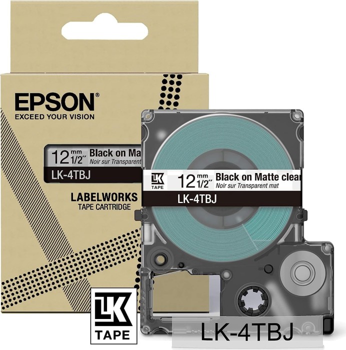 Epson LK-4TBJ Beschriftungsband, 12mm, schwarz/transparent matt (C53S672065)