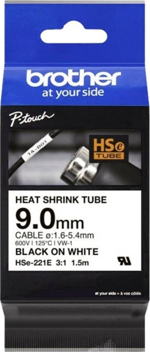 Brother HSe-221E Schrumpfschlauch, 9mm, schwarz/weiß