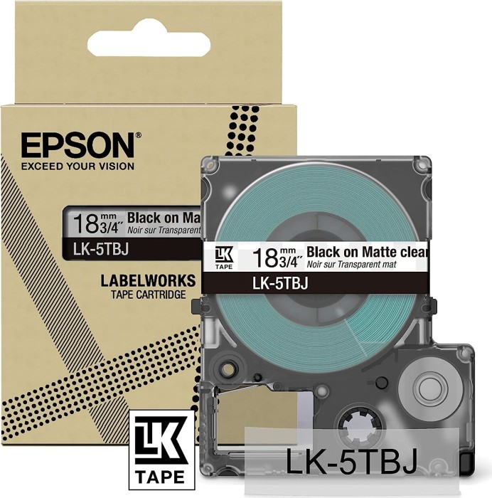 Epson LK-5TBJ Beschriftungsband, 18mm, schwarz/transparent matt (C53S672066)