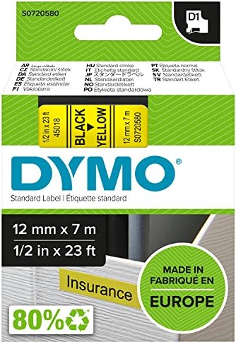 Dymo D1 Beschriftungsband, 12mm, schwarz/gelb (45018 / S0720580)