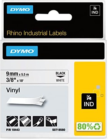 Dymo ID1 Industrial Rhino Pro Beschriftungsband, 9mm, schwarz/weiß (18443 / S0718580)