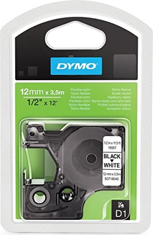 Dymo D1 Nylon Beschriftungsband, 12mm, schwarz/weiß (16957 / S0718040)