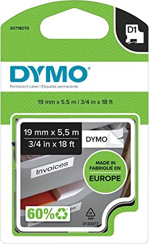 Dymo D1 Permanent Beschriftungsband, 19mm, schwarz/weiß (16960 / S0718070)