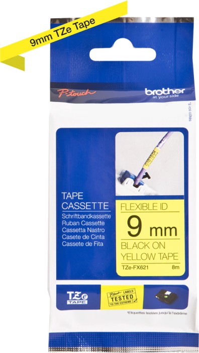 Brother TZe-FX621 Beschriftungsband, 9mm, schwarz/gelb (TZEFX621)
