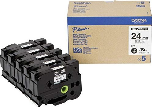 Brother HGe-251V5 Beschriftungsband, 24mm, schwarz/weiß, 5er-Pack (HGE251V5)