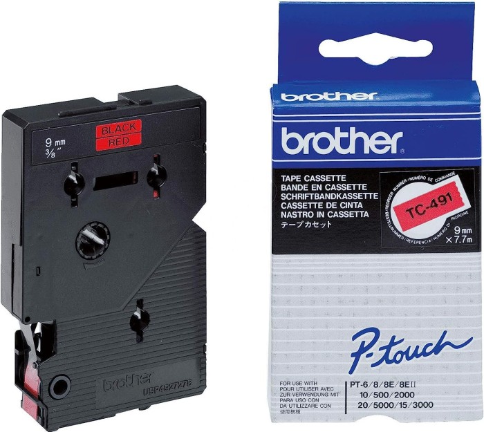 Brother TC-491 Beschriftungsband, 9mm, schwarz/rot (TC491)