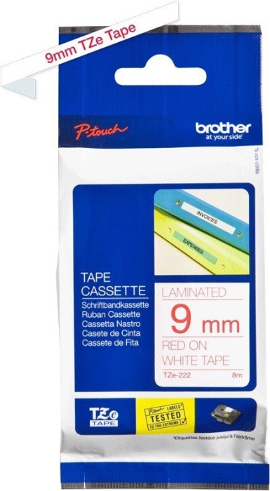 Brother TZe-222 Beschriftungsband, 9mm, rot/weiß (TZE222)