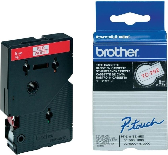 Brother TC-292 Beschriftungsband, 9mm, rot/weiß (TC292)