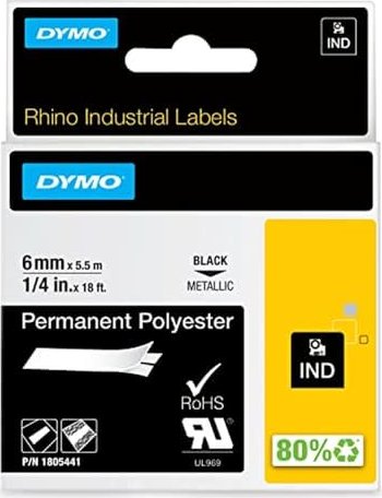 Dymo ID1 Permanent Industrial Rhino Pro Beschriftungsband, 6mm, schwarz/metallic (1805441)