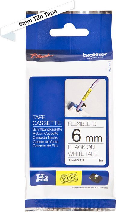Brother TZe-FX211 Beschriftungsband, 6mm, schwarz/weiß (TZEFX211)