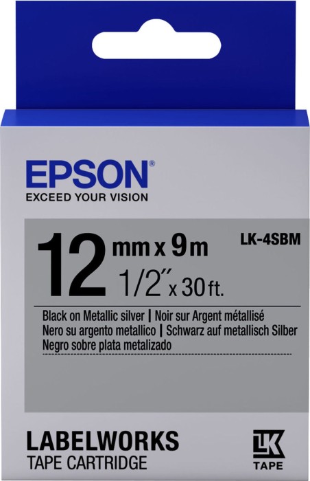 Epson LK-4SBM Beschriftungsband, 12mm, schwarz/silber metallic (C53S654019)