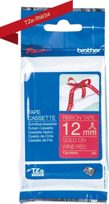 Brother TZe-RW34 Beschriftungsband, 12mm, gold/weinrot (TZERW34)