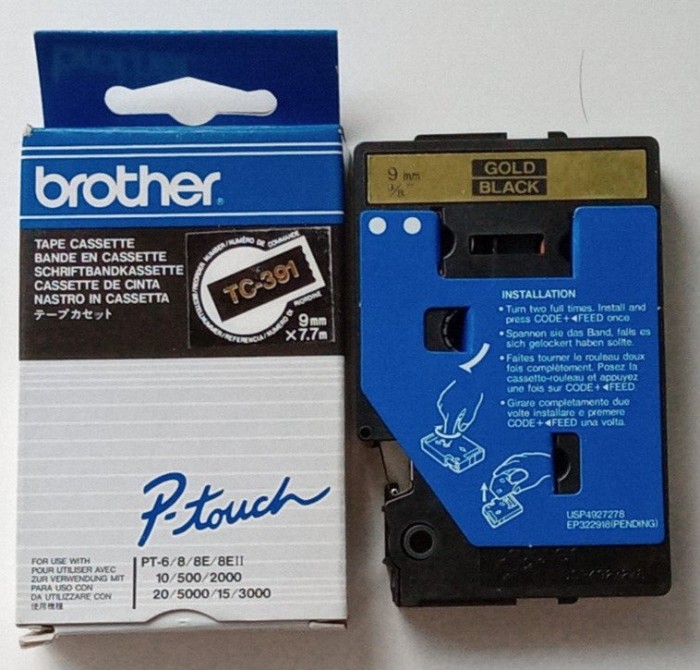 Brother TC-391 Beschriftungsband, 9mm, gold/schwarz (TC391)