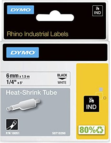 Dymo IND Schrumpfschlauch, 6mm, schwarz/weiß (S0718260 / 18051)