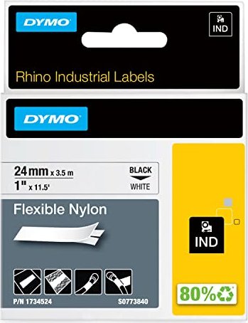 Dymo ID1 Flexible Industrial Rhino Pro Beschriftungsband, 24mm, schwarz/weiß (1734524)