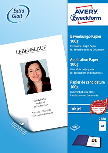 Avery-Zweckform Bewerbungspapier Inkjetpapier weiß, A4, 100g/m², 200 Blatt (2788)