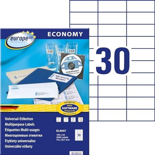 europe100 Etiketten, 70x29.7mm, weiß, 100 Blatt (ELA047)