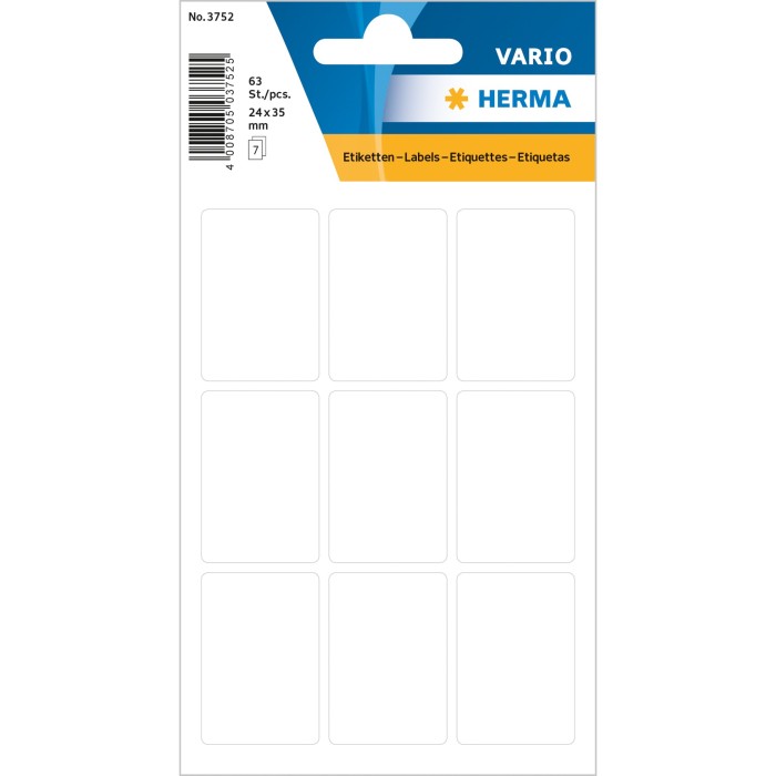 Herma Vielzwecketiketten, 24x35mm, weiß, 7 Blatt (3752)