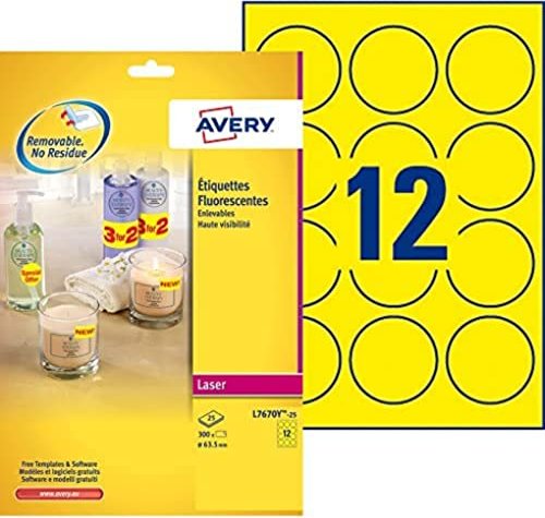 Avery-Zweckform Neonetiketten, 63.5x63.5mm, ablösbar, gelb, 25 Blatt (L7670Y-25)