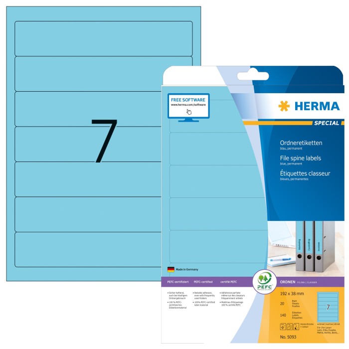 Herma Ordneretiketten, 192x34mm, blau, 20 Blatt (5093)