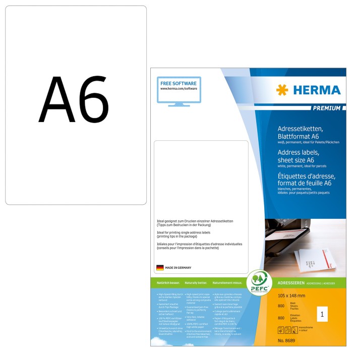 Herma Etiketten Premium, A6, weiß, matt, 800 Blatt (8689)