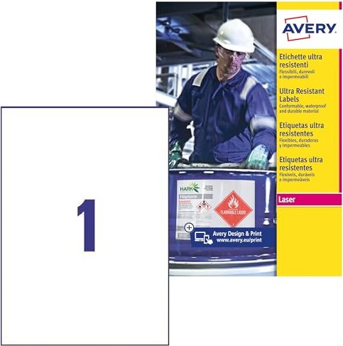 Avery-Zweckform Folienetiketten ultra resistent, A4, wetterfest, weiß, 10 Blatt (L7917-10)