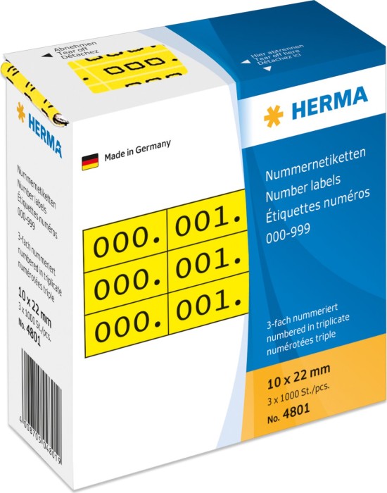 Herma Zahlenetiketten dreifach, 22x10mm, schwarz/gelb, 1 Rolle (4801)